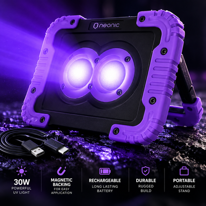 UPGRADED 30 WATTS Neonic Rechargeable UV LED Blacklight